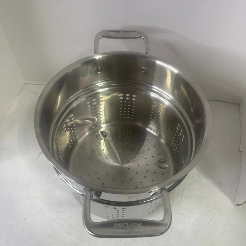 All-Clad Stainless Steel Pasta Pentola Insert Perforated Steamer Basket Silver